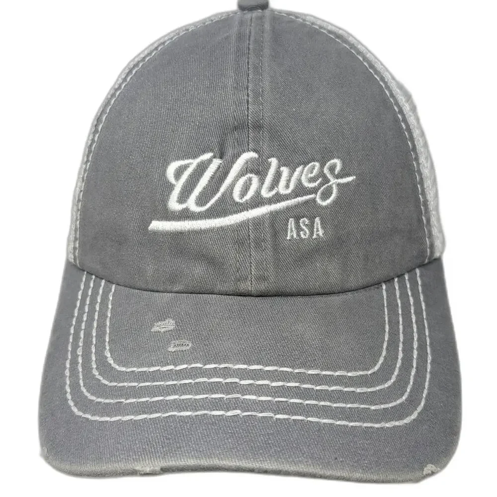 David and Young Trucker Hat Gray One Size Snapback Wolves ASA Mesh Distressed